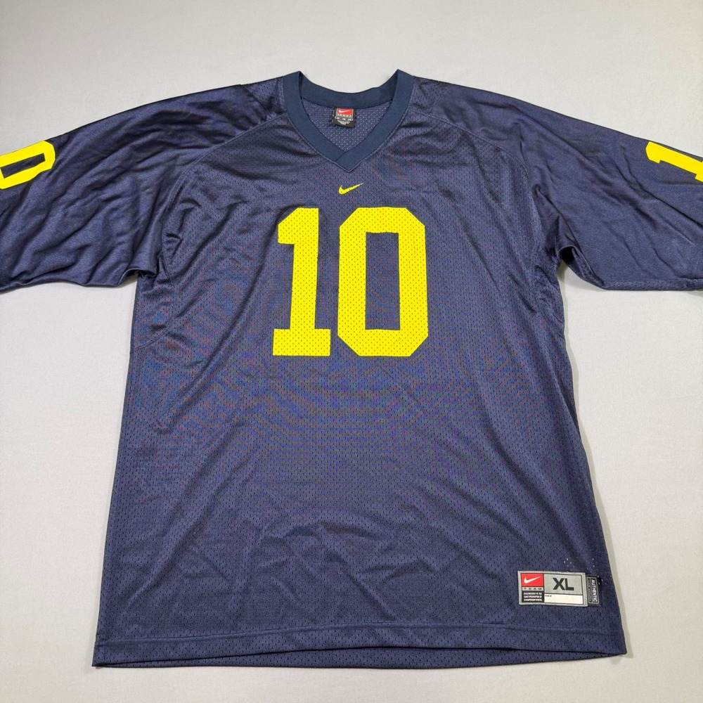 Vintage Michigan Wolverines Nike Football Jersey Mens XL Navy Blue #10 Tom Brady